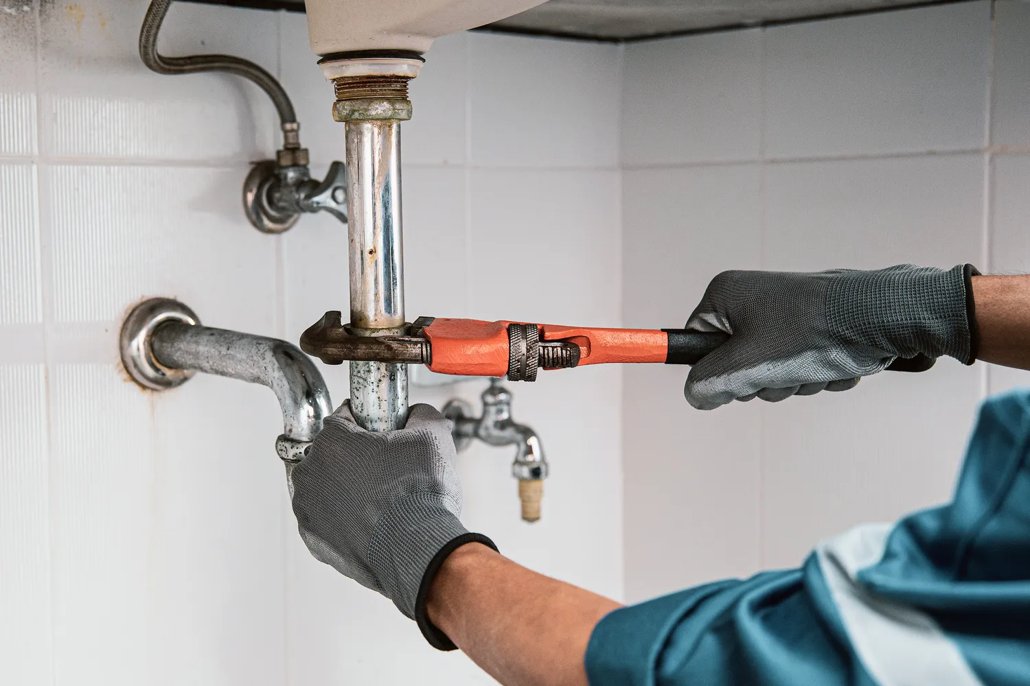 Expert plumbing technician working on home installations
